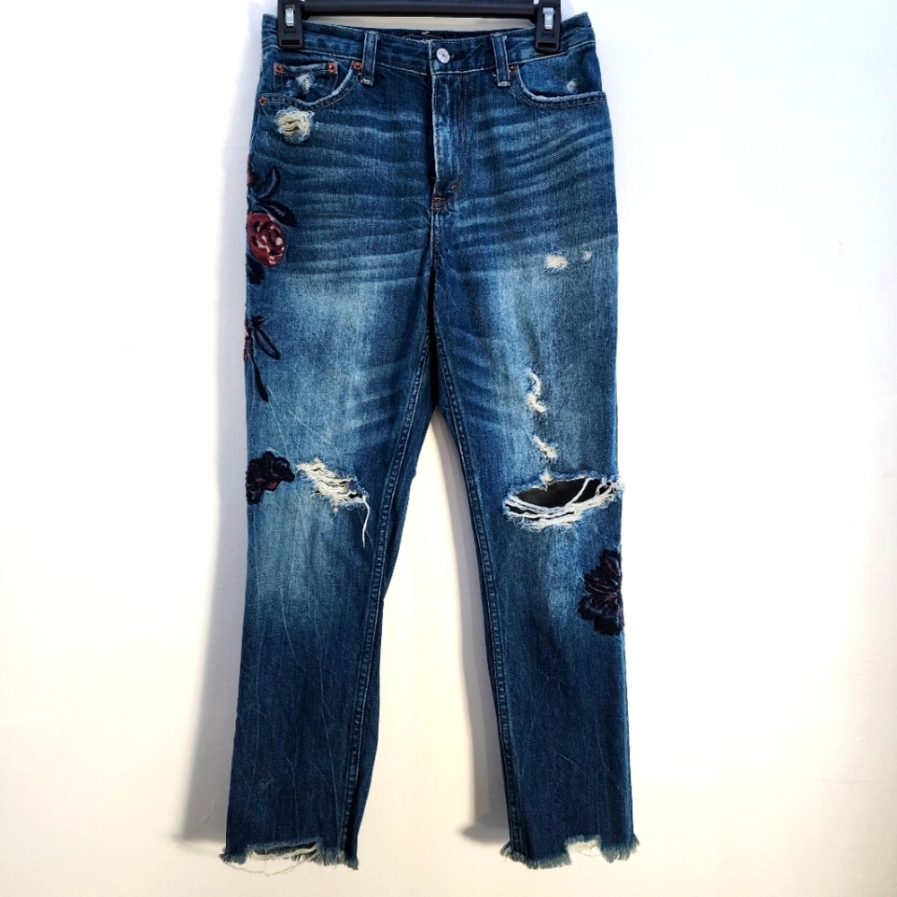 Abercrombie And Fitch Annie Girlfriend Embroidered Blue Jeans